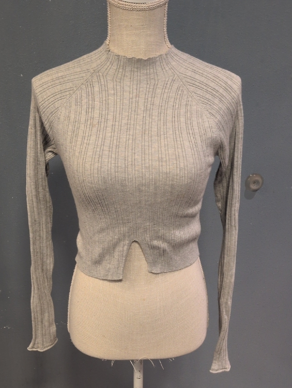 Garage Ribbed Knit Cropped Long Sleeve Lettuce Hem Y2K Indie Sleeze Top Ecovero